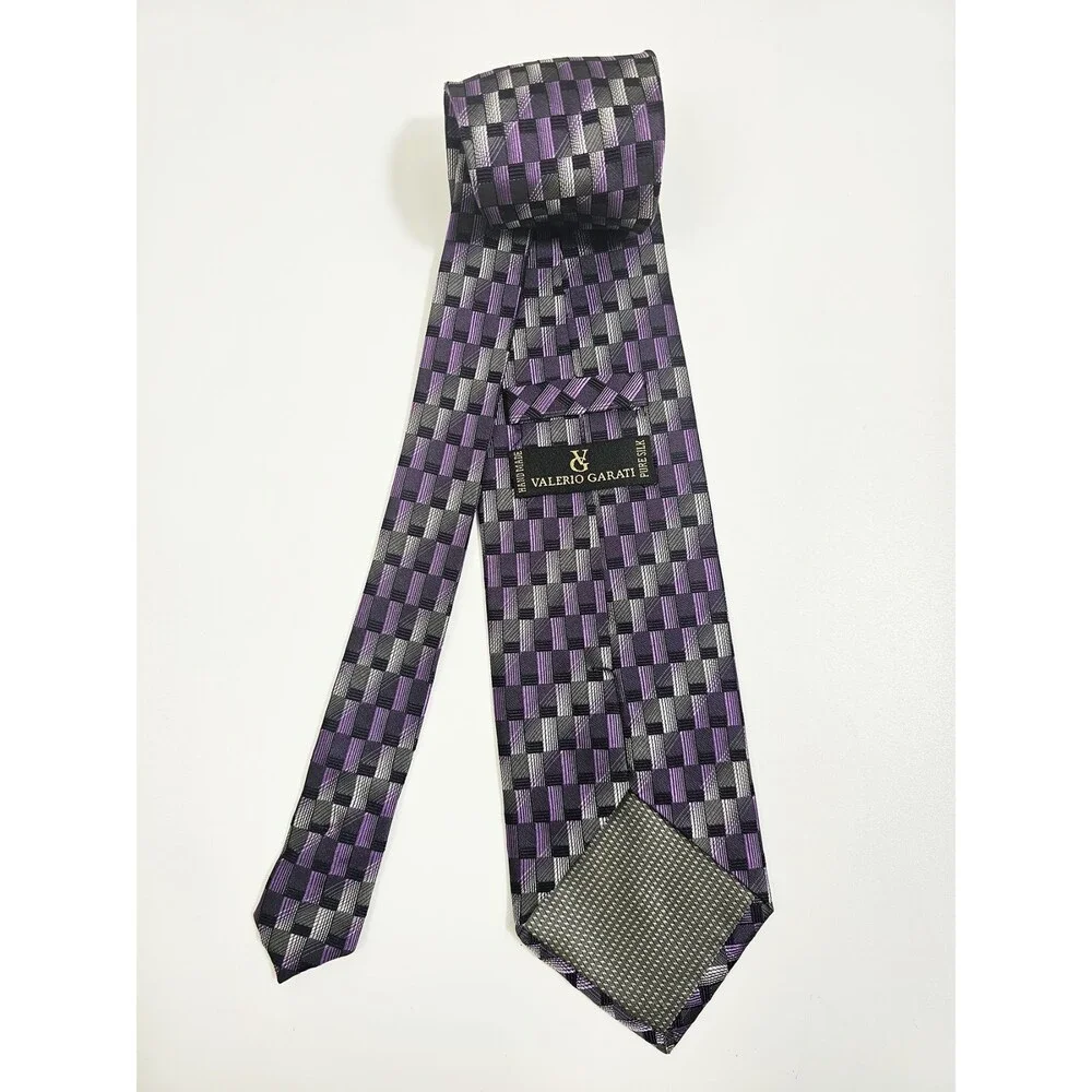 Valerio Garati Handmade Purple Gray Vintage 90s Y2K Silk Tie